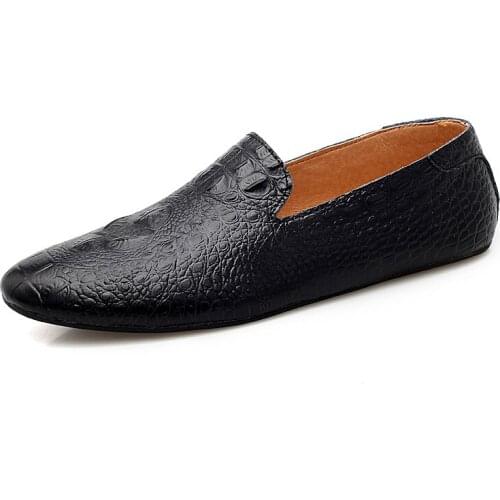 Leather Crocodile Mens Loafers Low Top Leather Shoes Casual Mens Boat Shoes Cross Border Large Mens Shoes Large Men Flat Shoe