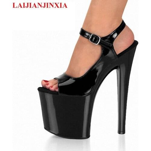 LAIJIANJINXIA New Open Toe Platform Sandals Ankle Strap Patent Leather Sandals Custom Color 23cm High Heels Summer Fashion Shoes