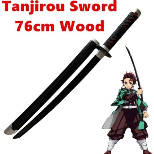 1:1 Demon Slayer Sword Weapon Kamado Tanjirou Black Sowrd Kimetsu no Yaiba Cosplay Ninja Knife Wood Anime Sword 76cm