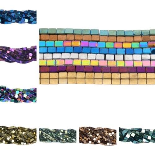 Wholesale 2x2mm 3x3mm 4x4mm Black/Gold/Silver-color/Rainbow Coated Natural Stone Hematite Cube Square Loose Spacer Beads