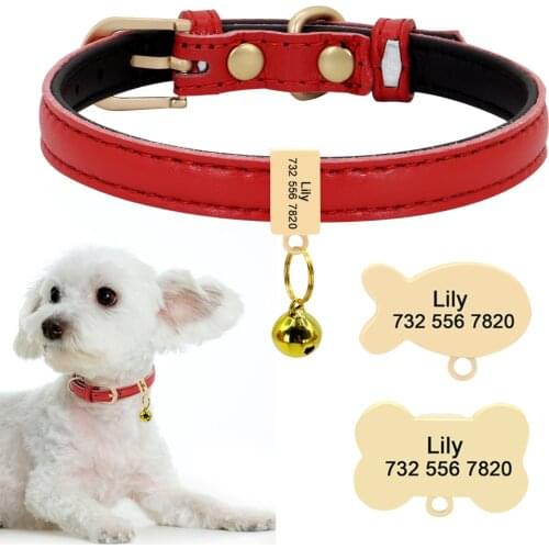 Cute Dog Cat Collar Personalized Pet ID Collars Anti-lost Fish Bone Tag Name Plate Free Engraving With Bell Gift For Small Dogs