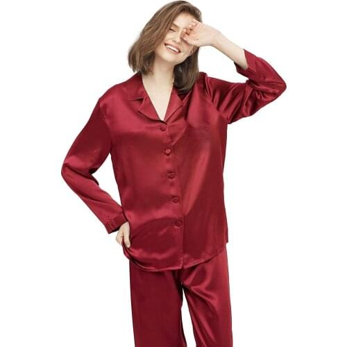 Women’s Clothing Mulberry Silk Pajama Set Long Full Length Ladies 19 Momme 100% Real Silk 2pc Pajama Set With Button Front