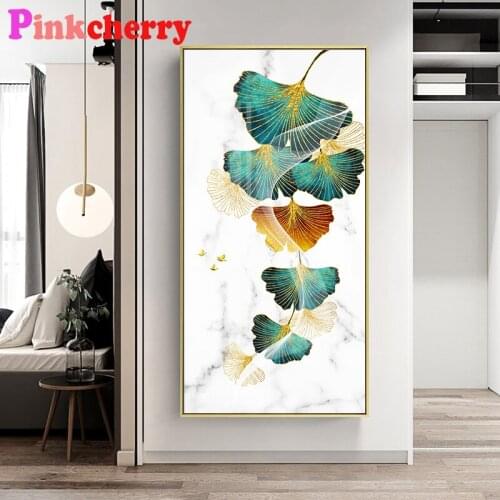 Full diamond painting Modern Abstract Large Green Leaf cross stitch diamond embroidery mosaic 5d pattern Aisle Studio Entrance