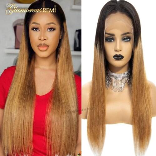 Straight Ombre Honey Blonde Lace Front Human Hair Wigs With Baby Hair 4x4 Lace Wigs For Black Women PrePlucked Density 180 1B/27
