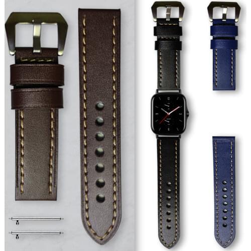 20mm 22mm Leatherl Wrist Strap for Huami Amazfit GTS 2/2e/2mini Watch Metal Buckle Band for Amazfit Bip Watch Luxury Bracelet