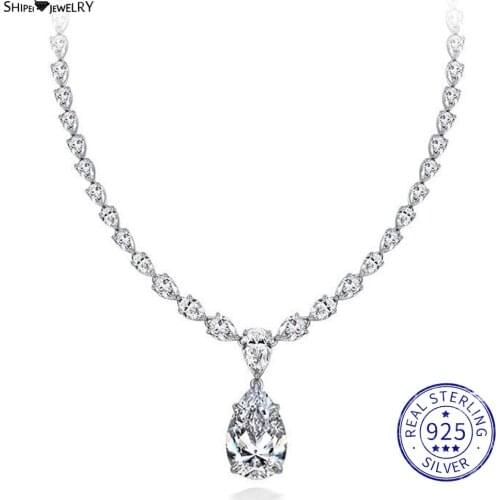 Shipei Luxury 925 Sterling Silver Created Moissanite Water Drop Diamonds Wedding Fine Jewelry Engagement Pendant Necklace