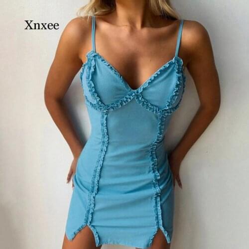 Sexy Ruffles Bodycon Dress Straped V Neck Dresses Solid Ruched Women Dresses for Women Streetwear Clubwear Vintage Clothes 2021