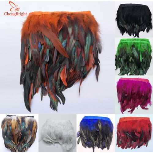 ChengBright Perfect 10Yards Cock tail feather Trim Fringe 13-18cm/5-7inch width Decorative Craft Feather Trim Feather Ribbon DIY