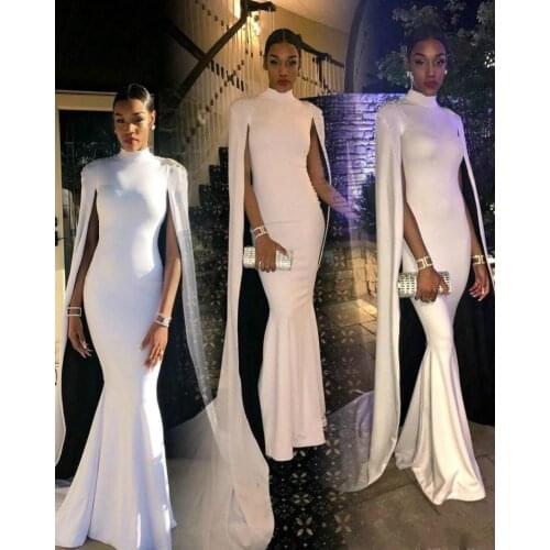 2019 High Neck Evening Dress Mermaid With Cape Long Sleeves Holiday Wear Pageant Prom Party Gown Custom Made Plus Size