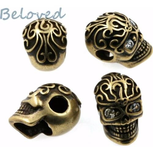 Vintage Micro Paved Zirconia Head Skull Metal Charms Beads, ClearCubic CZ Mens Paracord Bracelet Making Spacer Beads, BG18213