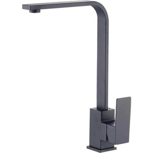 Black Square Wide Tube Kitchen Sink Rotatable Seven-Shaped Single Hole Hot and Cold Water Faucet Bathroom Accessories