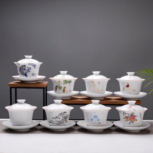 High-quality Tea-bone Porcelain Cover Bowl Tea Set Travel Ceramic Tea Set White Kung Fu Tea Set Chinese Porcelain Cover Bowl Cup