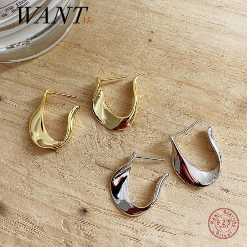 WANTME Genuine 925 Sterling Silver Geometric U Shape Fashion Stud Earrings for Women Bohemian INS Party Charming Jewelry 2021