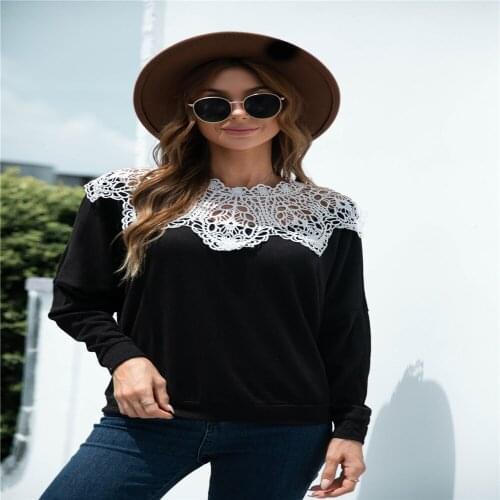 Womens Top Autumn T-Shirts Hollow Out Lace O-Neck Long Sleeve T Shirts Womens Clothing 2021 Casual Y2K Ropa Mujer Kawaii Tops