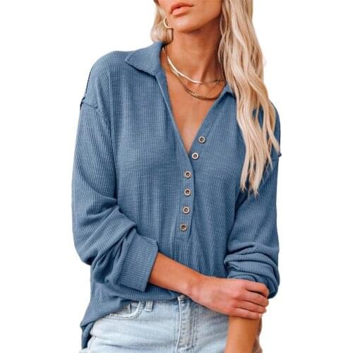 Women Blouse Solid Color Lapel Autumn Winter Single-breasted Half Cardigan Long Sleeve T-shirt Streetwear