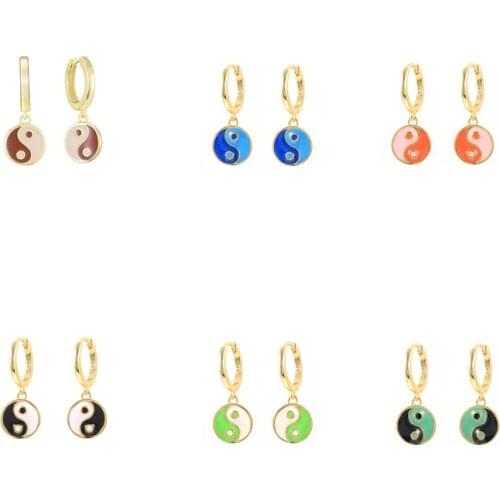 CANNER Hoop Earrings S925 Sterling Silver INS Mini Yin Yang Oil Drop Huggie Earrings For Women Men 2021 Trend Fine Jewelry Gift