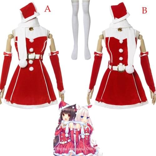 Adult Nekopara Cosplay Costume Christmas Vanilla Chocola Cosplay Dress Women Red Dress XMAS Party Sexy Costume Hat Gloves Sock