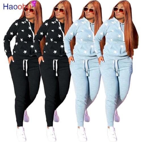 HAOOHU Two Piece Outfits Long Sleeve Hoode Top + Sweatpants Sweat Suits Women Fall Clothes Lounge Wear Matching Sets Tracksuit