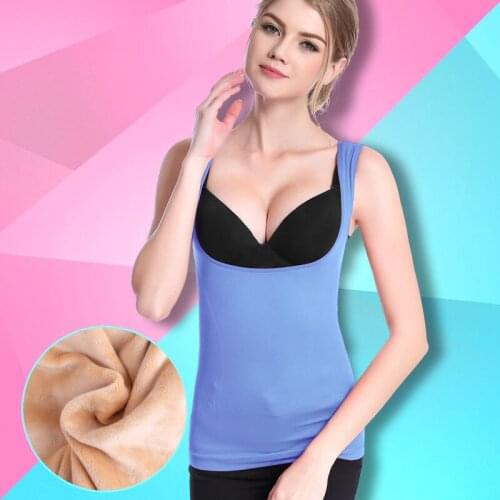 Winter thermal underwear sleeveless vest female postpartum blue collar plus velvet warm tank top with seamless women camisole