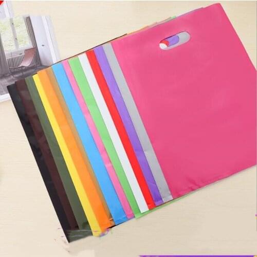 10pcs Custom Cheap Large Gift Plastic Bags with handle Colorful gift bags pink black plastic shopping bag 35*45cm