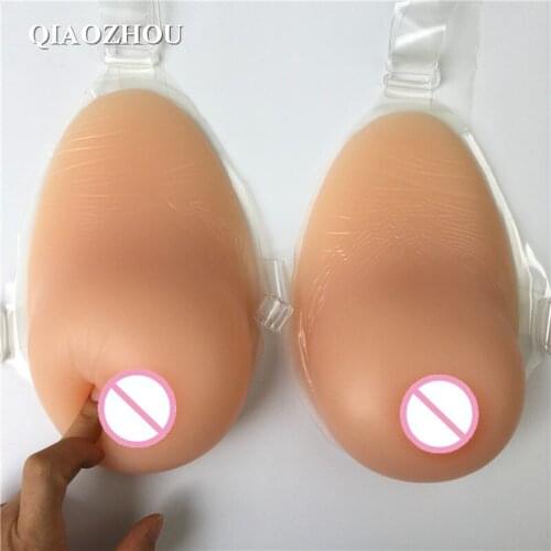 1200 g/pair silicone breast form with straps drag queen real fake boobs sagging shape
