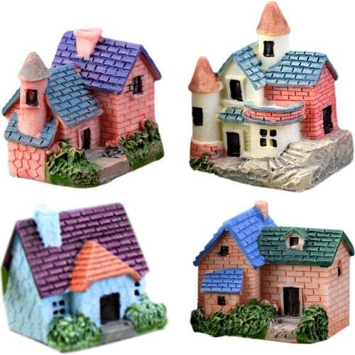 4Pcs Lovely Miniature Villas Pretty Nice-looking Attractive Small Villas Resin DIY Micro Landscape Potted Plants Ornaments Decor