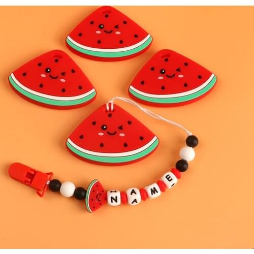 Kovict 5/10pc Cartoon Watermelon Pattern Baby Teething Necklace Materials Food Grade Silicone Teether BPA Free for Baby Gift Toy