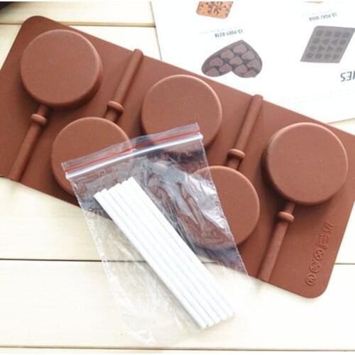 5 Cavity Round Lollipop Silicone Cake Baking Mold for Candy Chocolate Jelly Pudding Dessert Bakeware Decorating Tools With Stick
