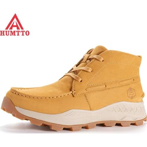 HUMTTO Winter Genuine Leather Boots Men Brand Designer Breathable Platform Ankle Boots New Fashion Casual Safety Work Mens Shoes