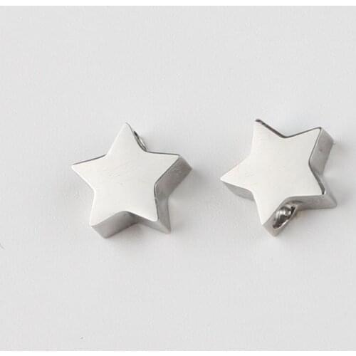 100% Stainless Steel Pentagram Star Bead Charm Silver Color Metal Five-Pointed Star Beads 1.8mm Hole Mirror Polished 30pcs