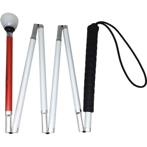 Black Handle, 120 cm -155cm,6-Section Aluminum Blind Cane,Reflective Red, Folding Walking Stick for Blind People