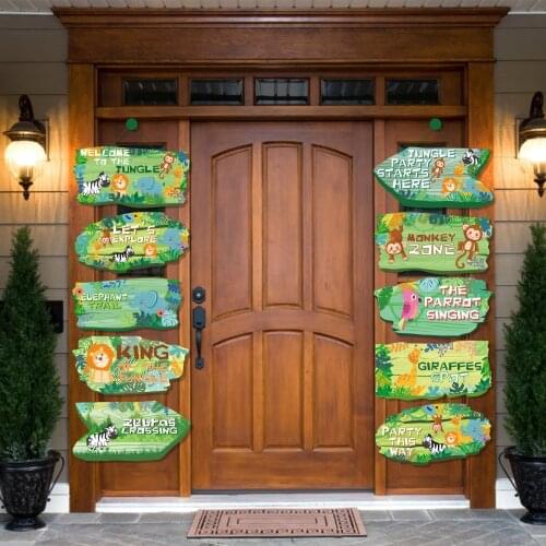 Jungle Animals Wild One Party Decorations Lion Zebra Tiger Hanging Banner Door Couplet for Birthday Baby Shower Party Supplies