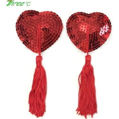 Women Breast Nipple Cover Sequins Tassel Love Heart Pattern Chest Paste Patch Nipple Paste Silicone Pad Sexy Lingerie Accessory