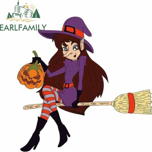 EARLFAMILY 13cm x 13cm For Halloween Witch Cartoon Car Stickers Refrigerator Decal Personality Sticker Waterproof Decoration