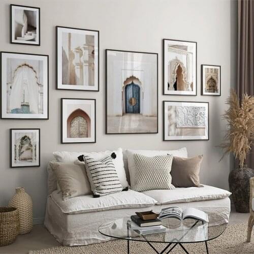 Khaki Warm Color INS Wind Architectural Landscape Combination Painting Living Room Bedroom Dining Room Painting Frameless Core