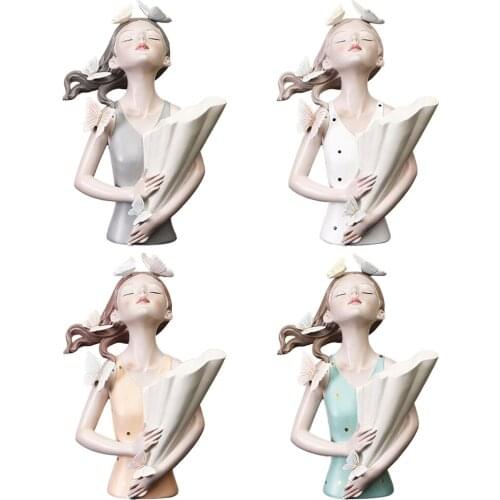 Art Butterfly Bouquet Girl Portrait Sculpture Modern Statue Home Decor