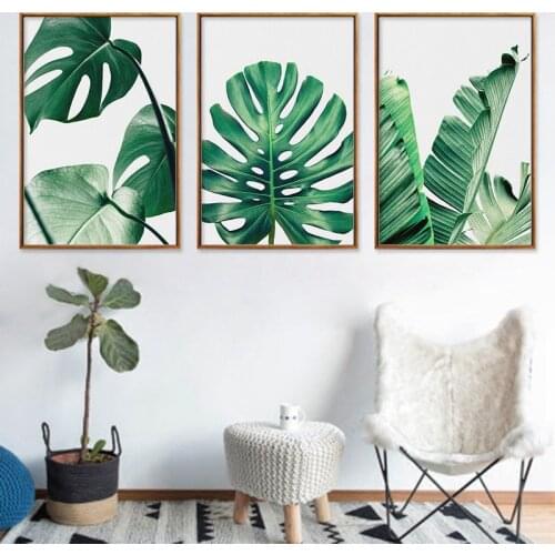 Nordic Monstera Deliciosa Green Plant Leaf Turtle Back Bamboo Canvas Painting Printing Frameless Wall Pictures for Living Room