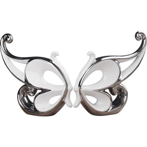 Ceramic Silver White Butterfly Statues Sculptures Accessories Desktop Animal Figurines Crafts Home Livingroom Decoration C200
