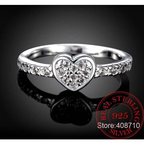 Mothers Day Gift Original Zircon Heart Ring 925 Sterling Silver Fashion Love Heart Rings For Women Wedding Fine Jewelry