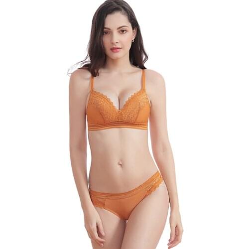 Bra & Brief Sets Lace Thin Cotton Cup Bra and Panties Set Lacy Underwear Wireless Bra Comfortable Breathable Lingerie Women 2019