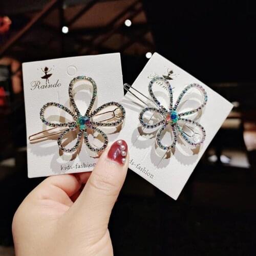 Colorful Rhinestone Flower Hairpin Korean Fashion Girls Bangs Clip Senior Web Celebrity Hair Clip