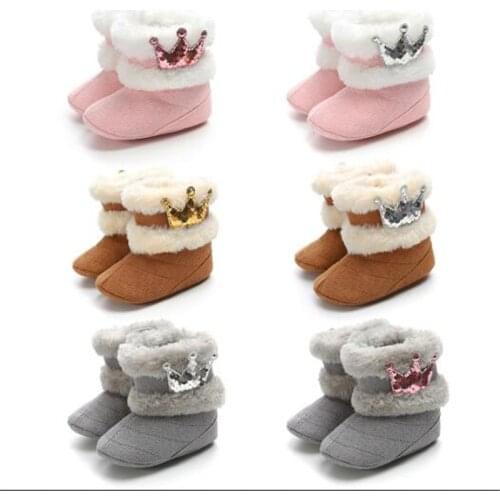 Fashion Winter Baby Shoes Infants Warm Shoes Faux Fur Newborn Booties Antislip Soft Baby First Walkers