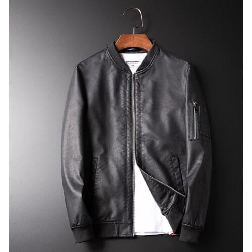 Korean Brand 2021 Autumn Winter New Coat Men Baseball Collar Motorcycle Leather Jacket Youth Casual PU Black male Punk Outerwear