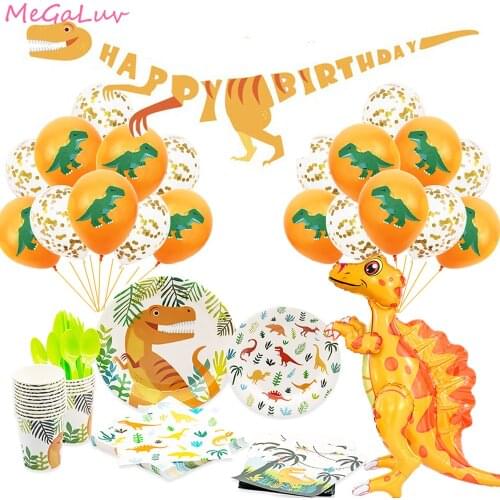 Dinosaur Theme Party Dinosaur Balloon Disposable Tableware Set Kids Boy Birthday Party Decoration Dino Jungle Safari Party Decor