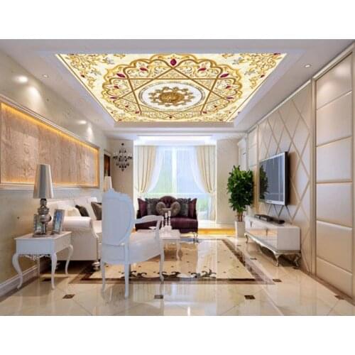 Custom Ceiling Mural Wallpaper Golden yellow 3d stereo relief European palace Photo Living room study Ceiling Wallpapers