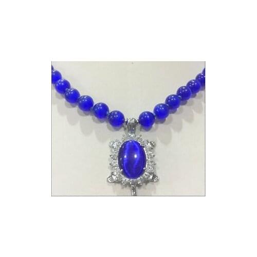 New 8mm Blue Sri Lanka Moonstone Gems Tortoise Pendant Necklace 18"
