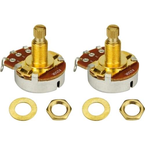 Ohello 2pcs Full Size A250K/A500K/B250K/B500K Bass Guitar Potentiometer Long Shaft 18MM Pots Gold Plated