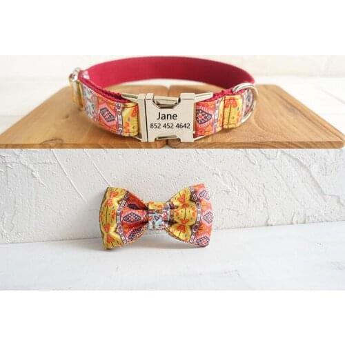 Pet Dog Collar Personalized Custom Engraving Name ID Adjustable Metal Buckle Collars Nylon for Small Medium Large Big Dogs Cats