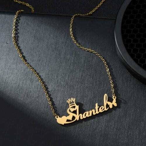 Personalized Name Necklace Lovely Butterfly Heart Crown Custom Letter Numbers Handmade Chains Pendants Women Jewelry Gifts