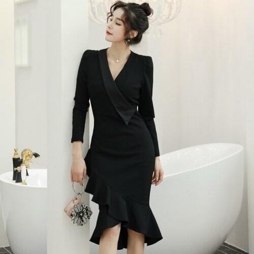 2021 Spring Womens New Fashion Clothes Commuting French Slim Fishtail Dress